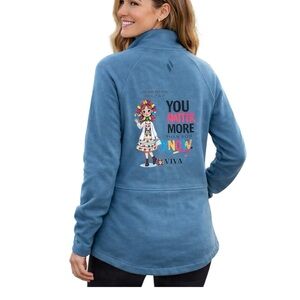 Skechers Blue Fleece Zip Up Jacket Women’s Medium Cozy Athleisure Graphic Back